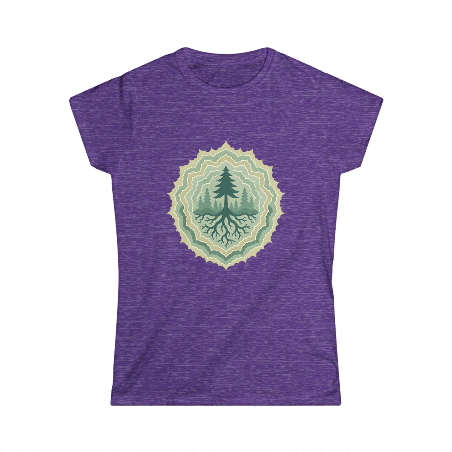 Nature-Inspired Women's Softstyle Tee with Custom and Unique Fractal Forest Design, Eco-Friendly Fashion, Perfect for Nature Lovers, Casual Wear, Gift for Her