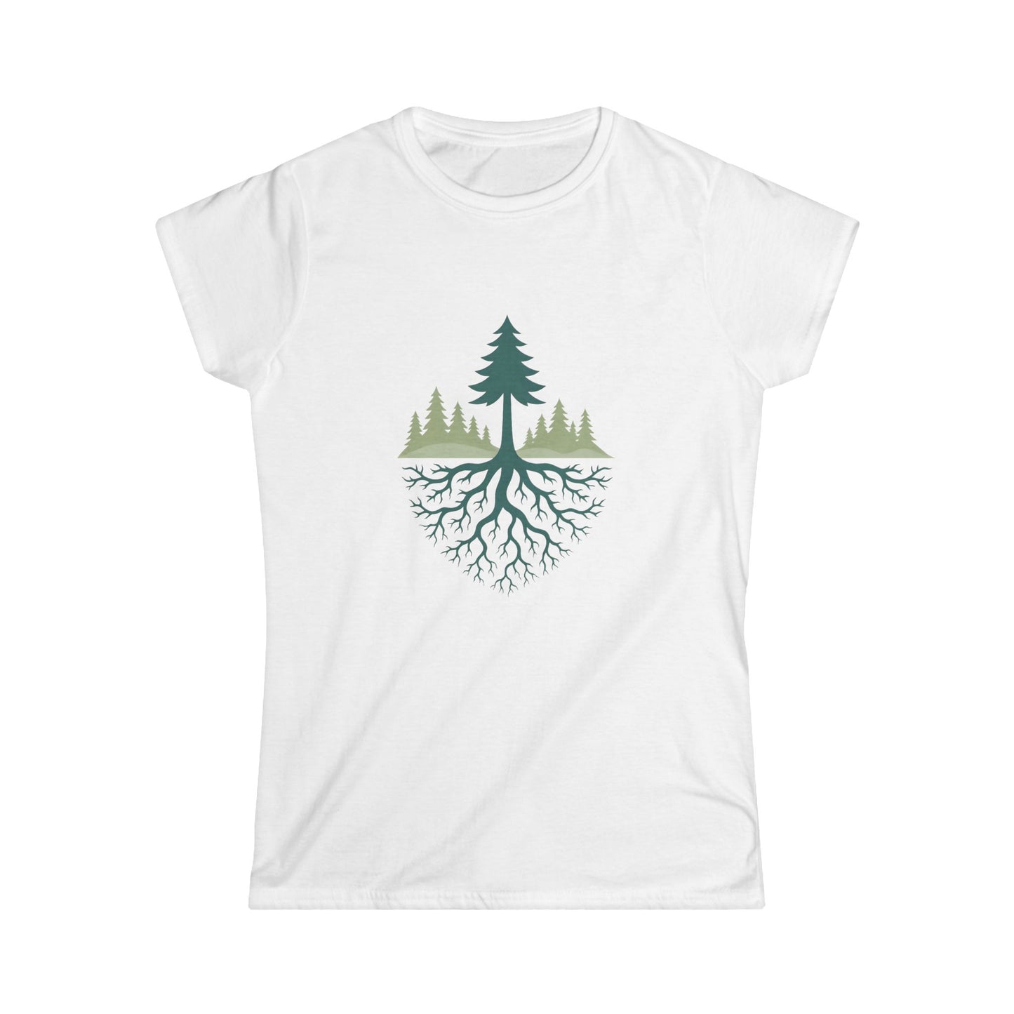 Nature-Inspired Women's Softstyle Tee with Fractal Forest Design, Eco-Friendly Fashion, Perfect for Nature Lovers, Casual Wear, Gift for Her
