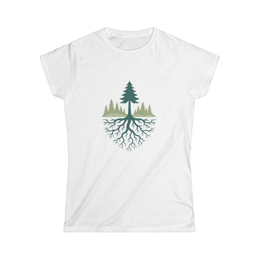 Nature-Inspired Women's Softstyle Tee with Fractal Forest Design, Eco-Friendly Fashion, Perfect for Nature Lovers, Casual Wear, Gift for Her