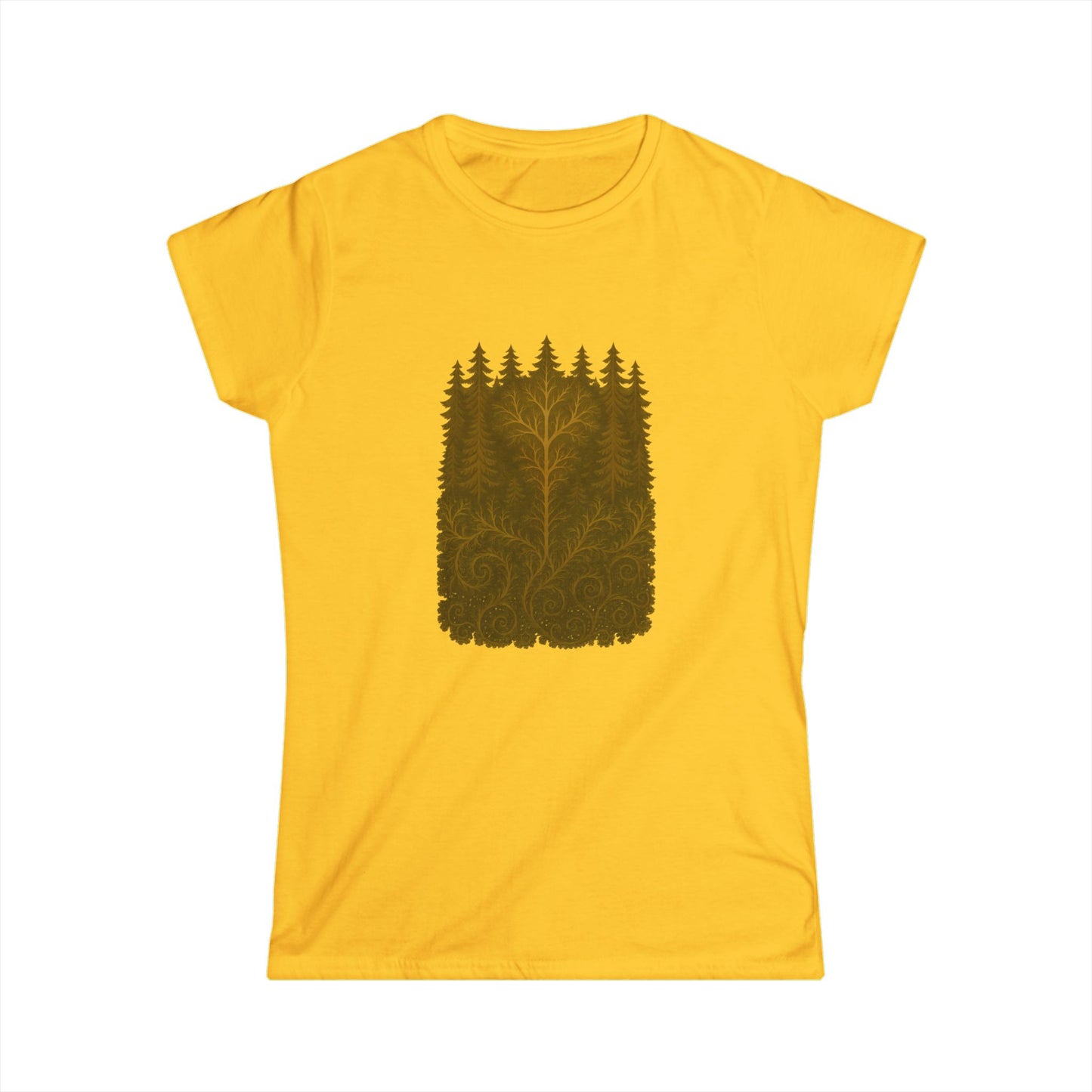 Nature-Inspired Women's Softstyle Tee with Fractal Forest Design, Eco-Friendly Fashion, Perfect for Nature Lovers, Casual Wear, Gift for Her