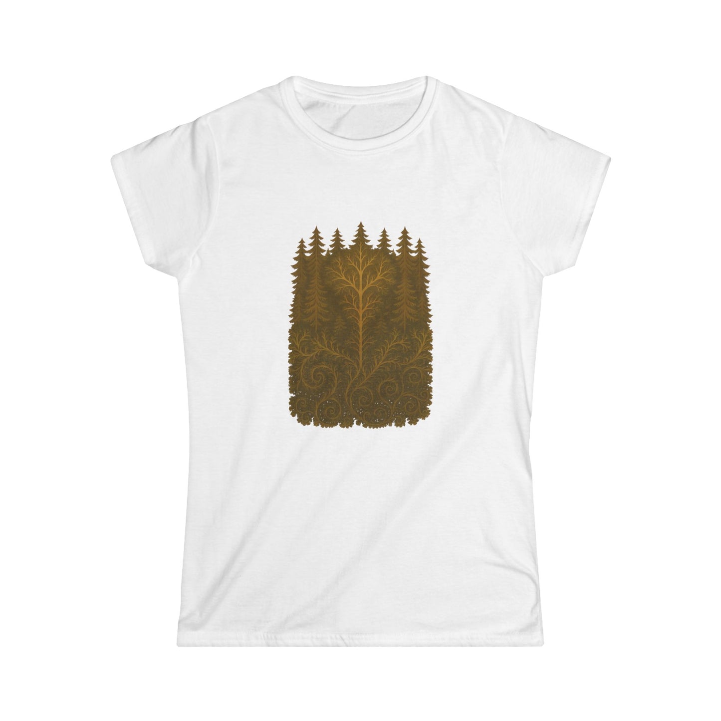 Nature-Inspired Women's Softstyle Tee with Fractal Forest Design, Eco-Friendly Fashion, Perfect for Nature Lovers, Casual Wear, Gift for Her
