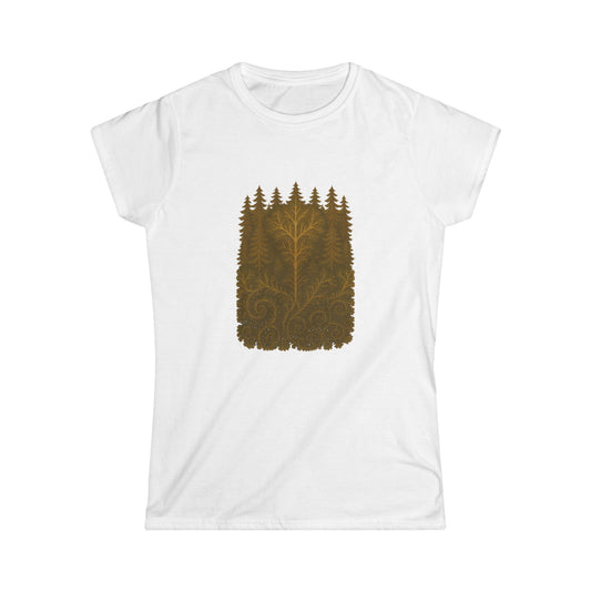 Nature-Inspired Women's Softstyle Tee with Fractal Forest Design, Eco-Friendly Fashion, Perfect for Nature Lovers, Casual Wear, Gift for Her