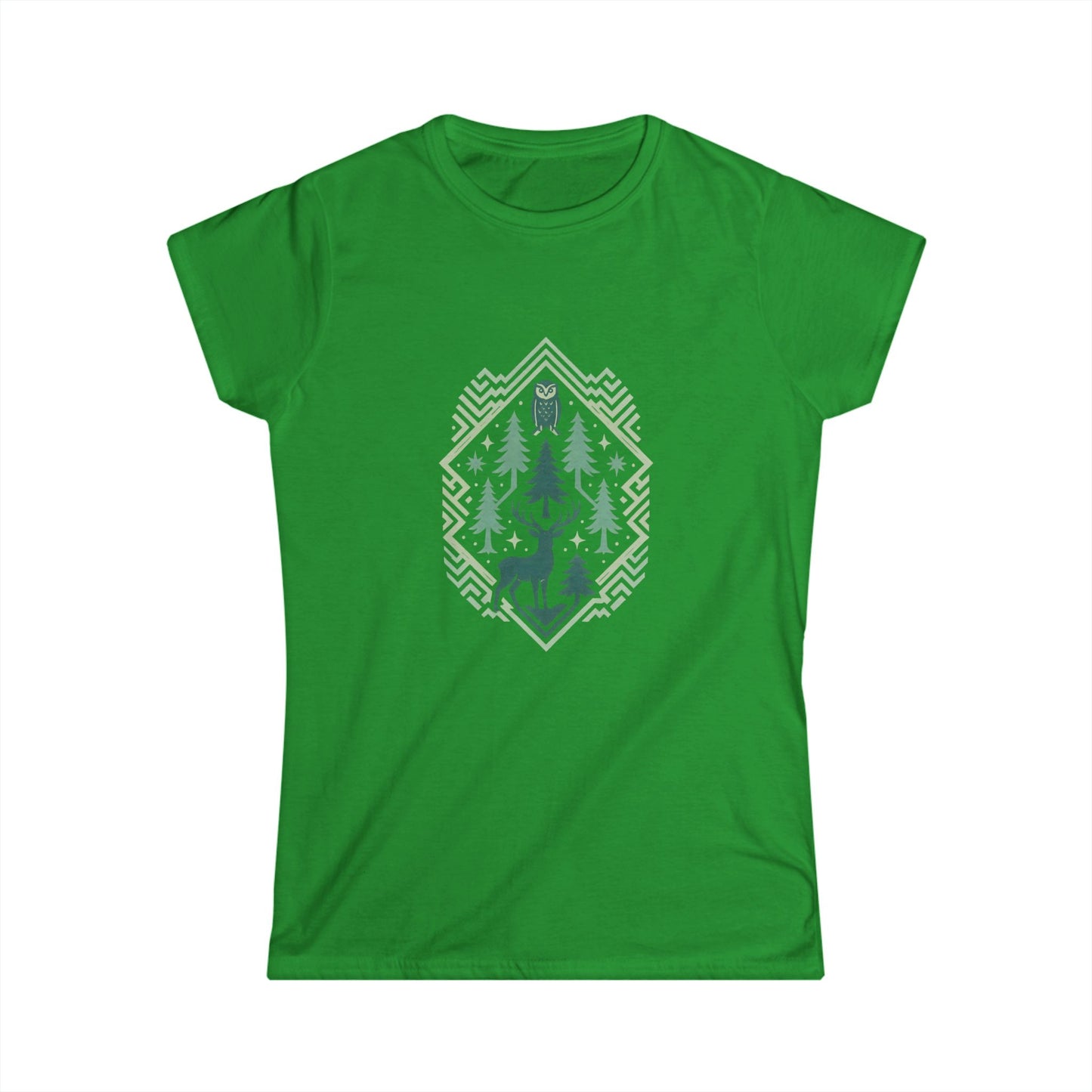 Nature-Inspired Women's Softstyle Tee with Fractal Forest Design, Eco-Friendly Fashion, Perfect for Nature Lovers, Casual Wear, Gift for Her
