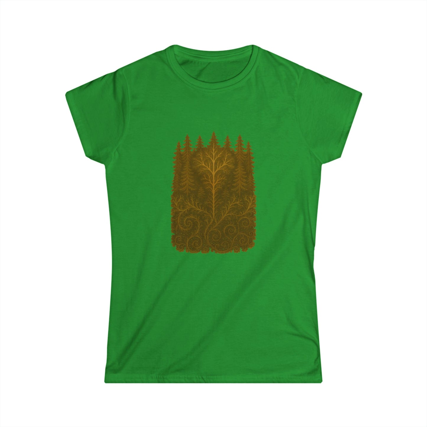 Nature-Inspired Women's Softstyle Tee with Fractal Forest Design, Eco-Friendly Fashion, Perfect for Nature Lovers, Casual Wear, Gift for Her