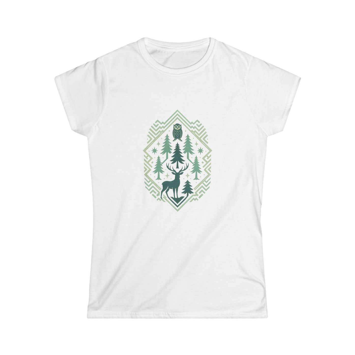 Nature-Inspired Women's Softstyle Tee with Fractal Forest Design, Eco-Friendly Fashion, Perfect for Nature Lovers, Casual Wear, Gift for Her