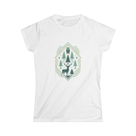 Nature-Inspired Women's Softstyle Tee with Fractal Forest Design, Eco-Friendly Fashion, Perfect for Nature Lovers, Casual Wear, Gift for Her