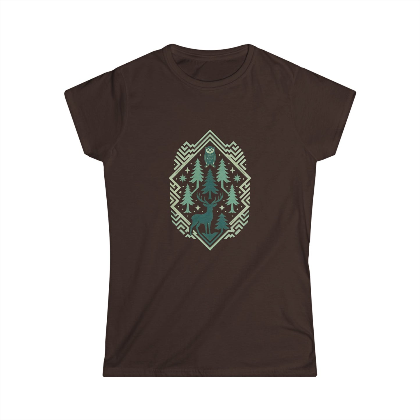 Nature-Inspired Women's Softstyle Tee with Fractal Forest Design, Eco-Friendly Fashion, Perfect for Nature Lovers, Casual Wear, Gift for Her
