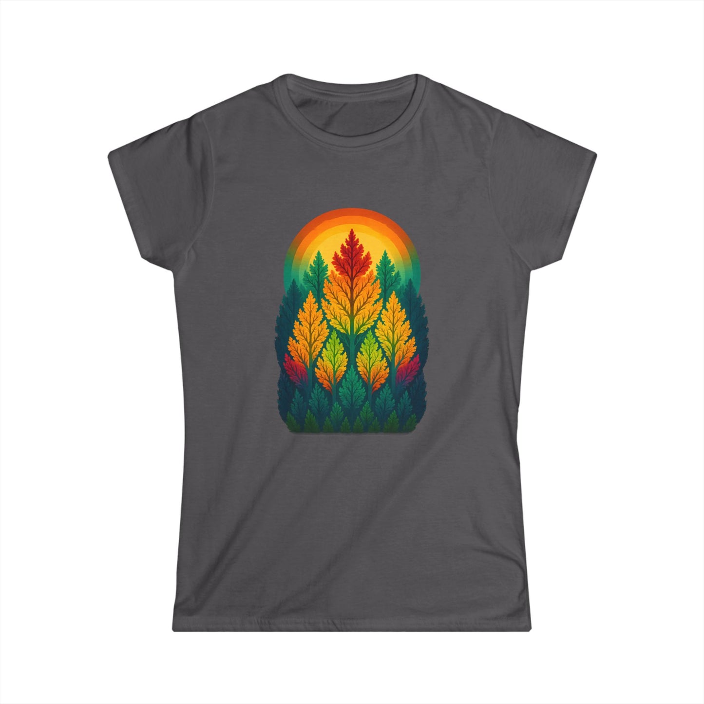 Nature-Inspired Women's Softstyle Tee with Fractal Forest Design, Eco-Friendly Fashion, Perfect for Nature Lovers, Casual Wear, Gift for Her