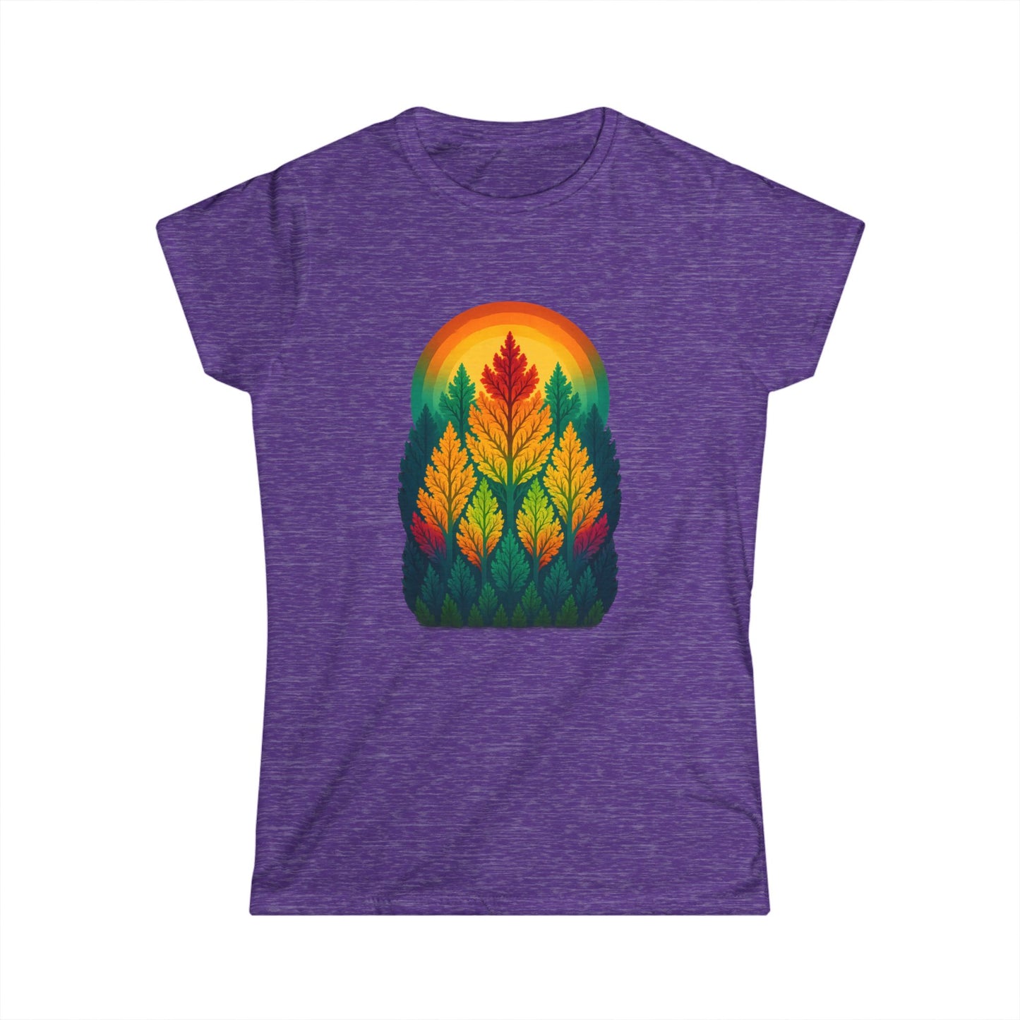 Nature-Inspired Women's Softstyle Tee with Fractal Forest Design, Eco-Friendly Fashion, Perfect for Nature Lovers, Casual Wear, Gift for Her