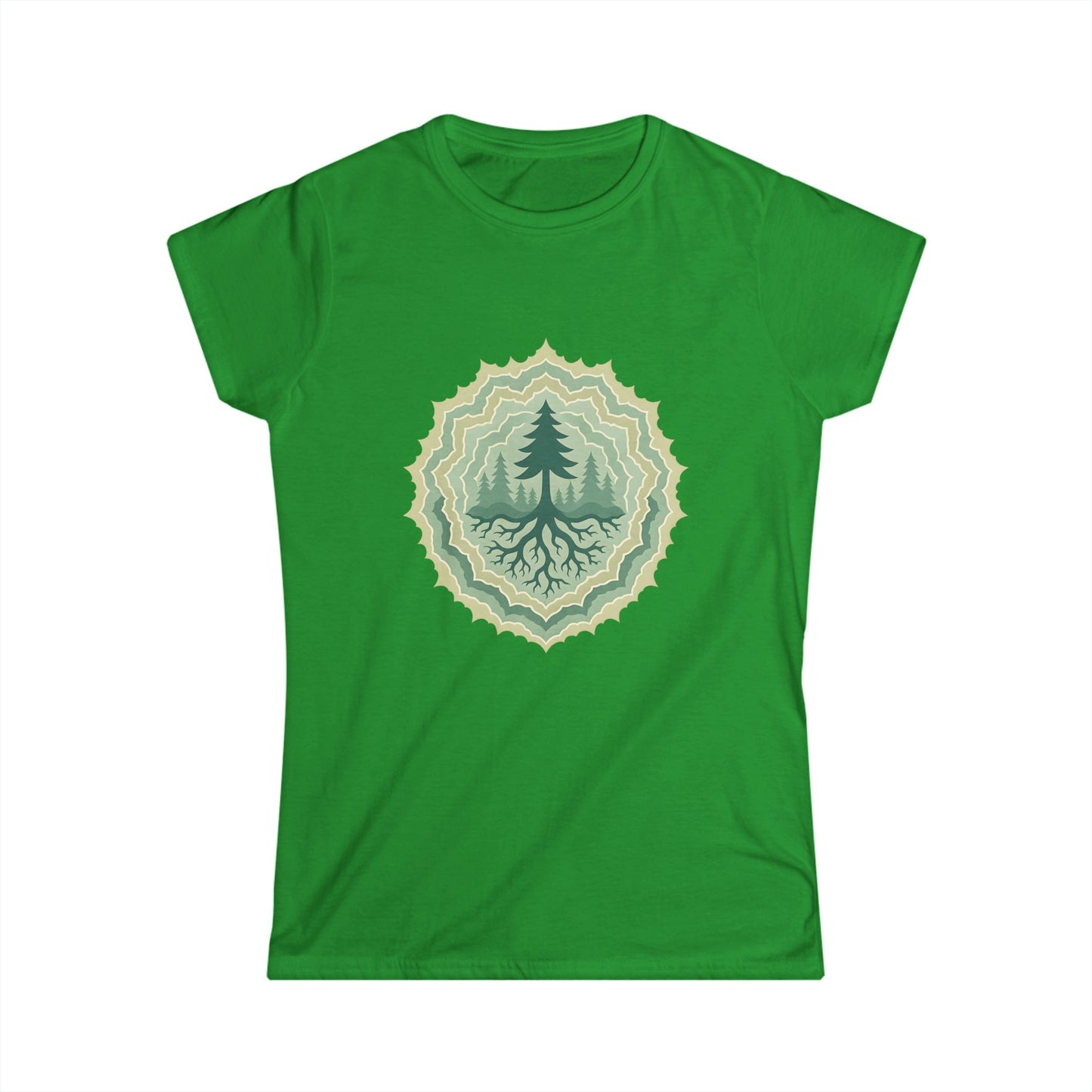 Nature-Inspired Women's Softstyle Tee with Custom and Unique Fractal Forest Design, Eco-Friendly Fashion, Perfect for Nature Lovers, Casual Wear, Gift for Her