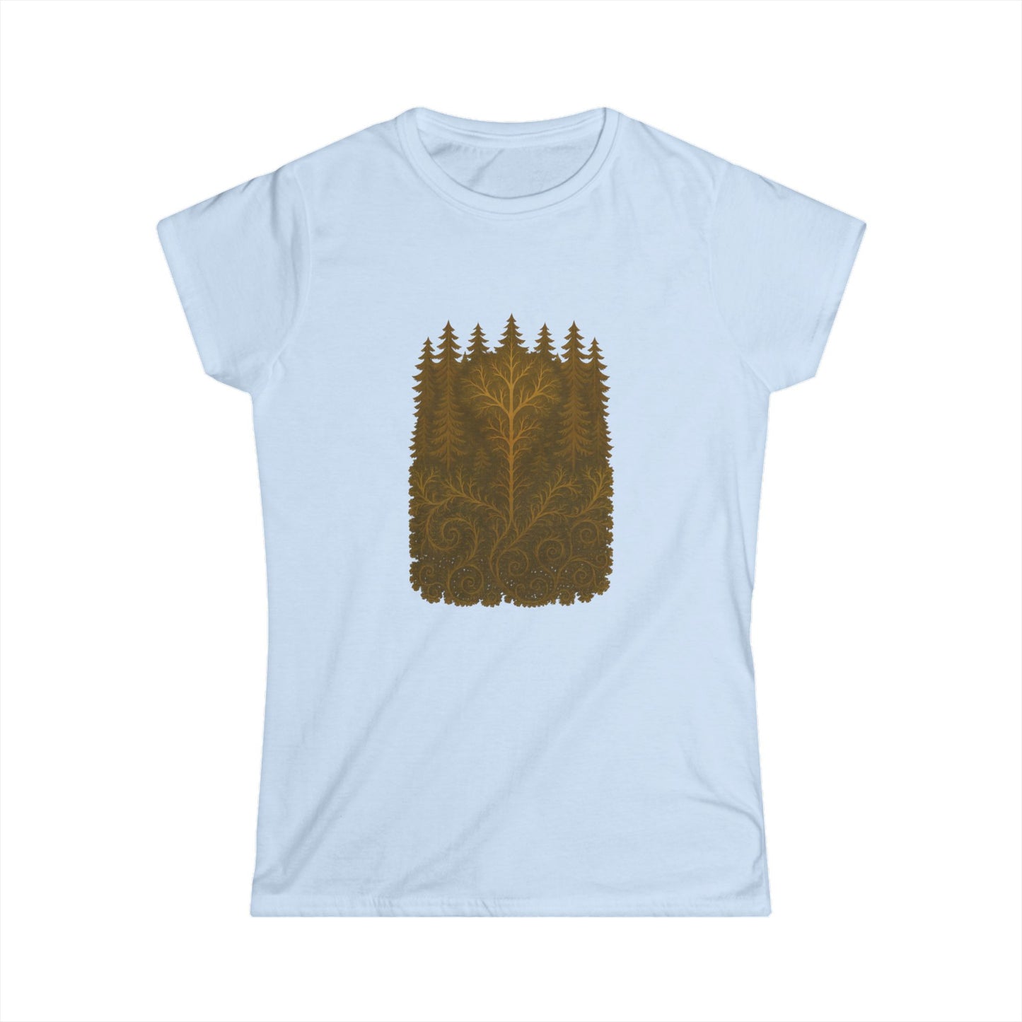 Nature-Inspired Women's Softstyle Tee with Fractal Forest Design, Eco-Friendly Fashion, Perfect for Nature Lovers, Casual Wear, Gift for Her