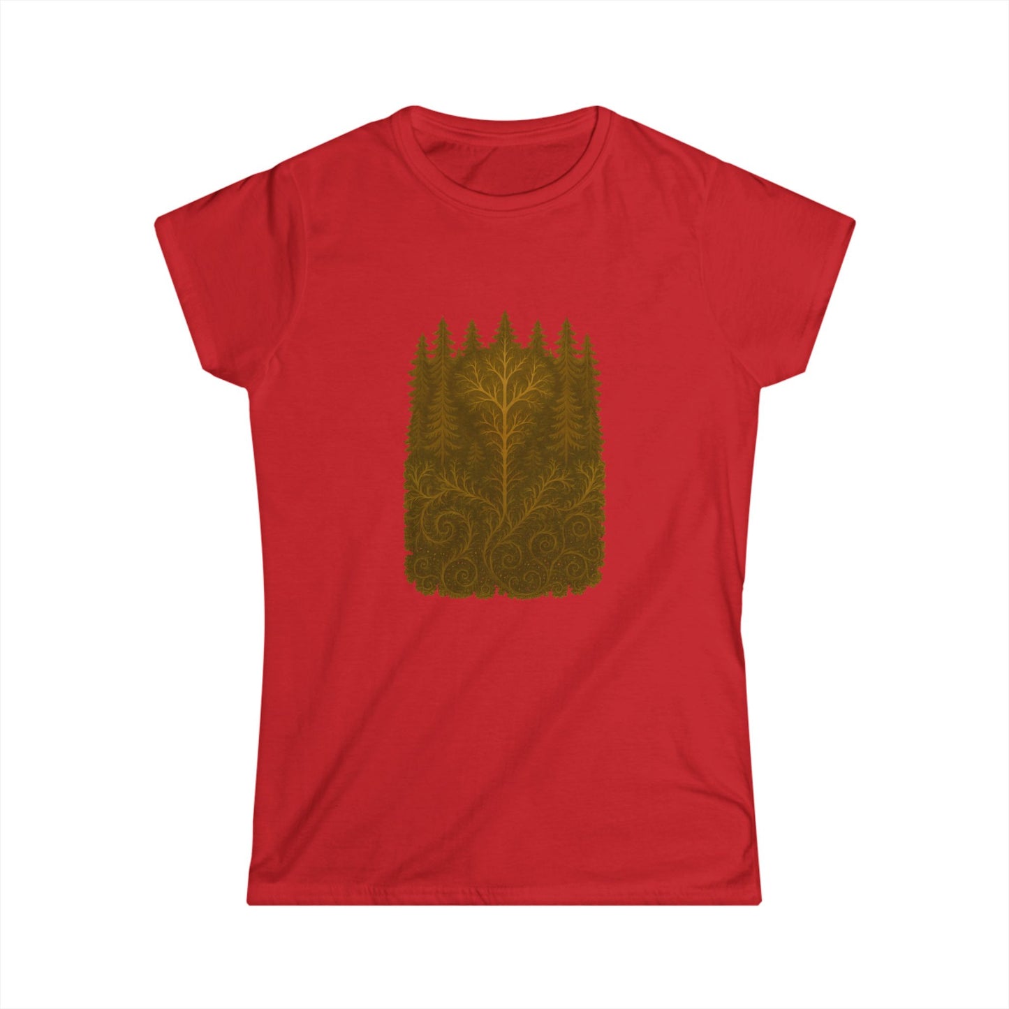 Nature-Inspired Women's Softstyle Tee with Fractal Forest Design, Eco-Friendly Fashion, Perfect for Nature Lovers, Casual Wear, Gift for Her