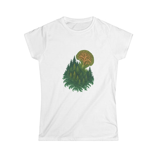 Nature-Inspired Women's Softstyle Tee with Fractal Forest Design, Eco-Friendly Fashion, Perfect for Nature Lovers, Casual Wear, Gift for Her