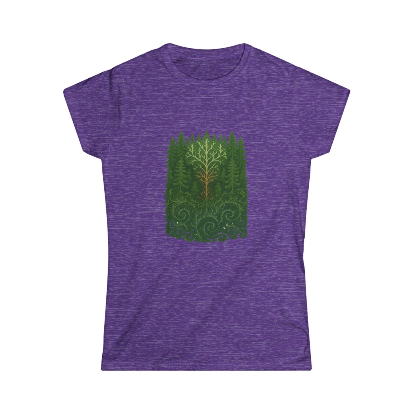Nature-Inspired Women's Softstyle Tee with Fractal Forest Design, Eco-Friendly Fashion, Perfect for Nature Lovers, Casual Wear, Gift for Her