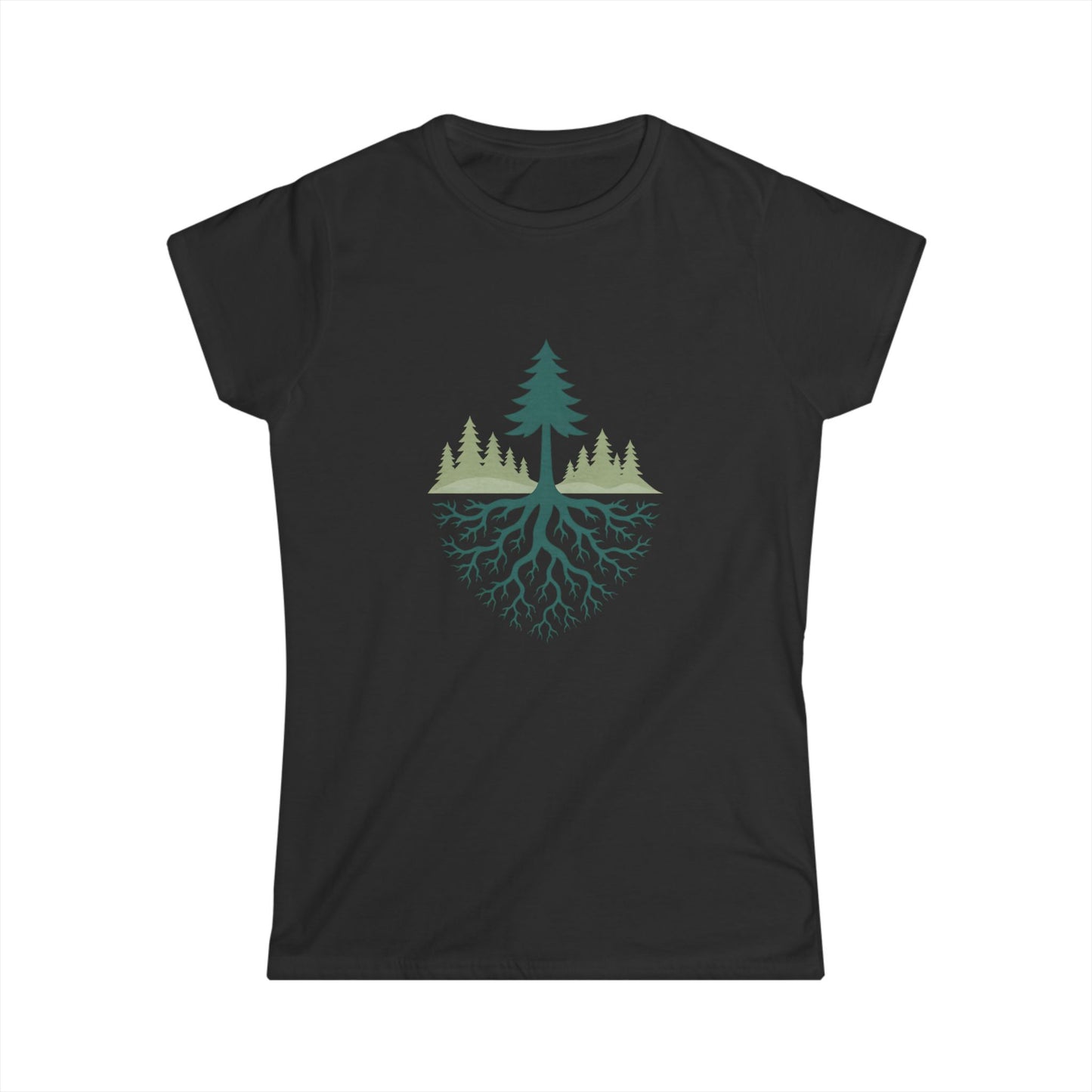 Nature-Inspired Women's Softstyle Tee with Fractal Forest Design, Eco-Friendly Fashion, Perfect for Nature Lovers, Casual Wear, Gift for Her