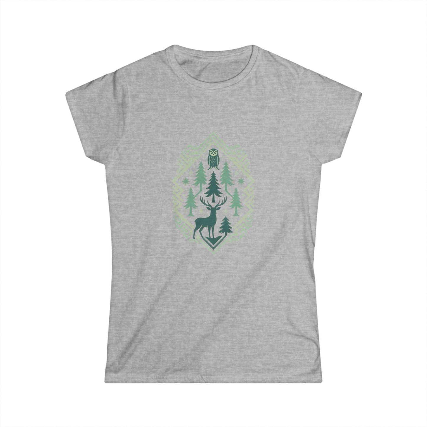 Nature-Inspired Women's Softstyle Tee with Fractal Forest Design, Eco-Friendly Fashion, Perfect for Nature Lovers, Casual Wear, Gift for Her