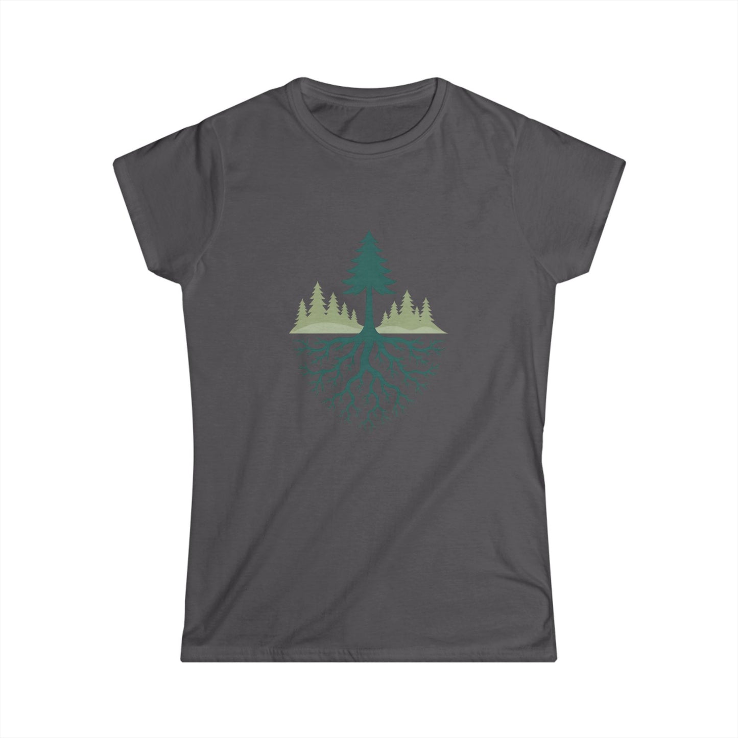 Nature-Inspired Women's Softstyle Tee with Fractal Forest Design, Eco-Friendly Fashion, Perfect for Nature Lovers, Casual Wear, Gift for Her