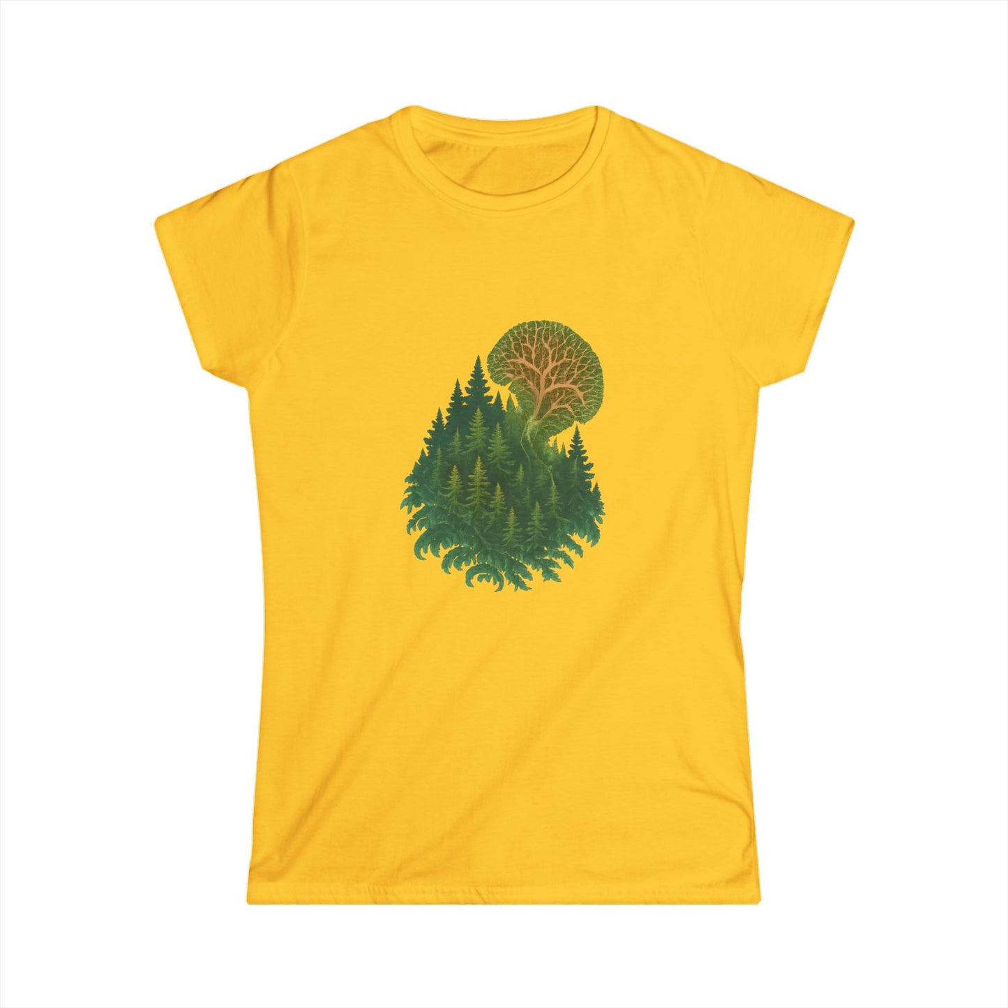 Nature-Inspired Women's Softstyle Tee with Fractal Forest Design, Eco-Friendly Fashion, Perfect for Nature Lovers, Casual Wear, Gift for Her