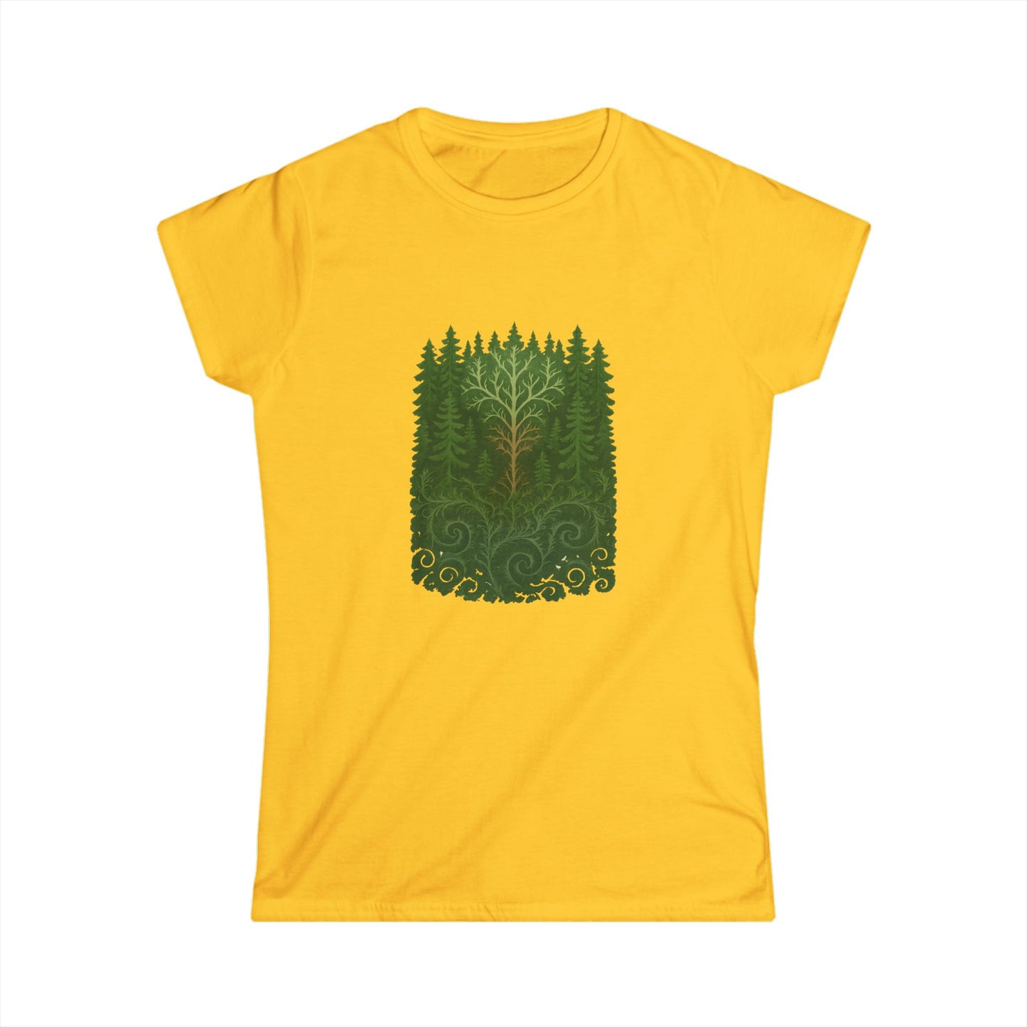 Nature-Inspired Women's Softstyle Tee with Fractal Forest Design, Eco-Friendly Fashion, Perfect for Nature Lovers, Casual Wear, Gift for Her