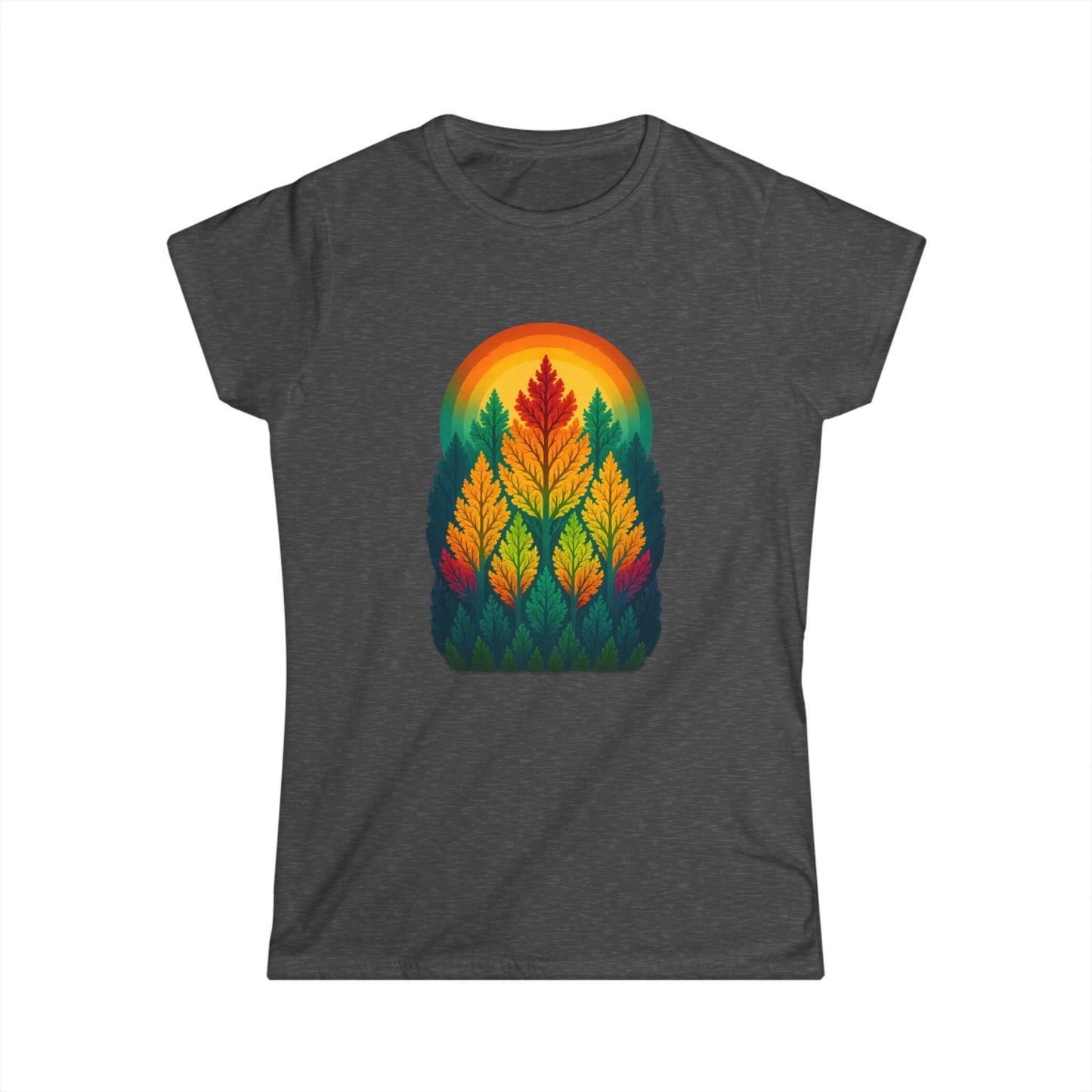 Nature-Inspired Women's Softstyle Tee with Fractal Forest Design, Eco-Friendly Fashion, Perfect for Nature Lovers, Casual Wear, Gift for Her