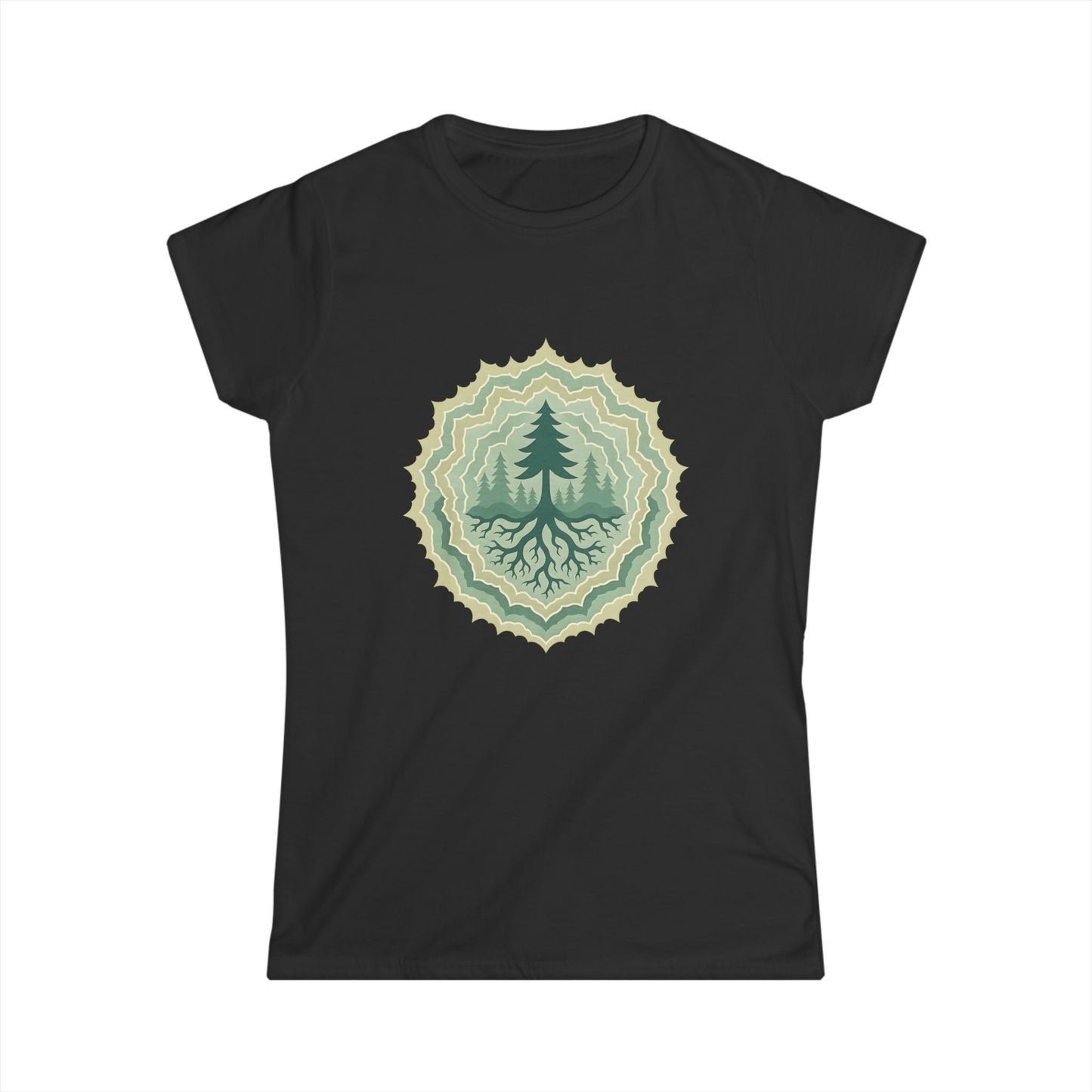 Nature-Inspired Women's Softstyle Tee with Custom and Unique Fractal Forest Design, Eco-Friendly Fashion, Perfect for Nature Lovers, Casual Wear, Gift for Her