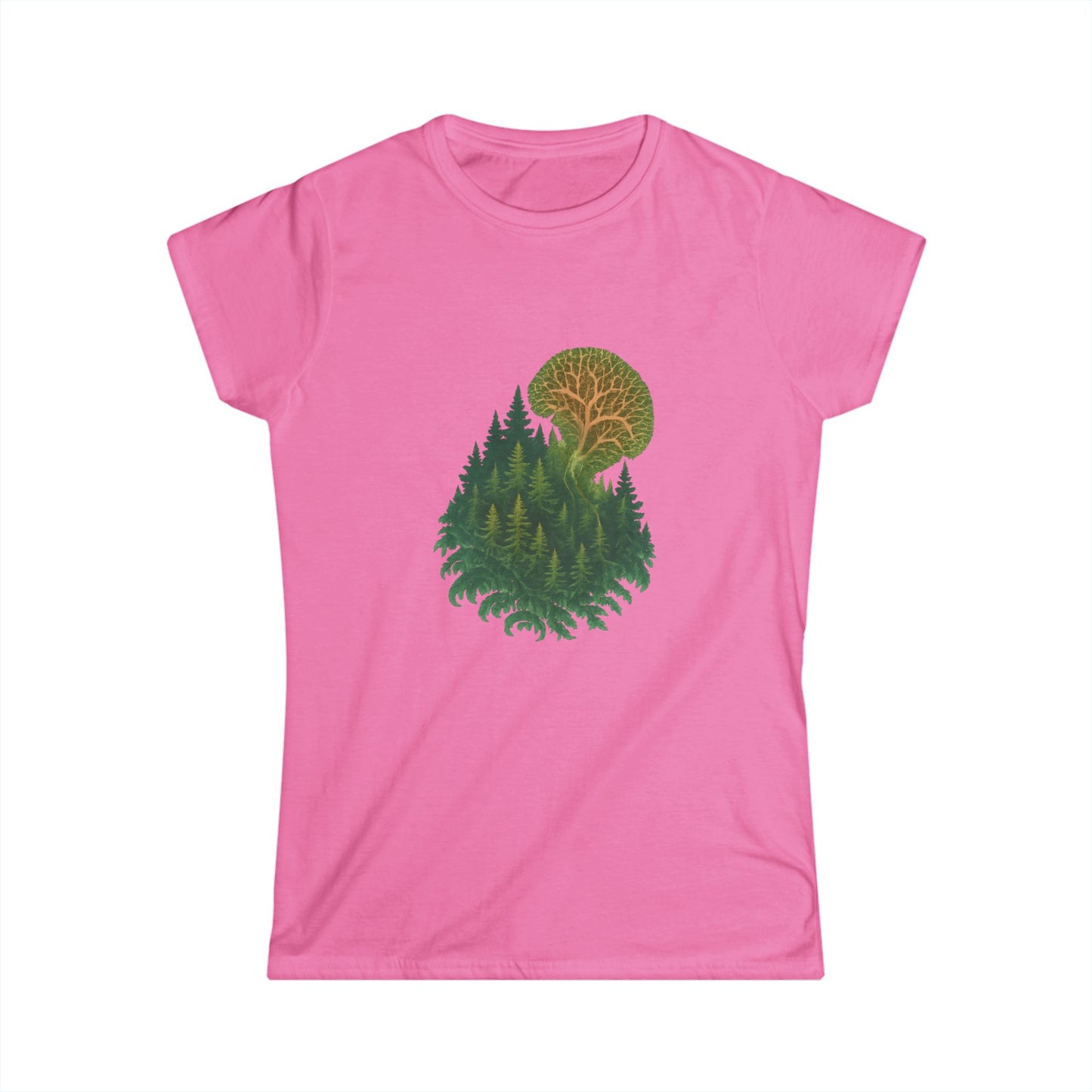 Nature-Inspired Women's Softstyle Tee with Fractal Forest Design, Eco-Friendly Fashion, Perfect for Nature Lovers, Casual Wear, Gift for Her