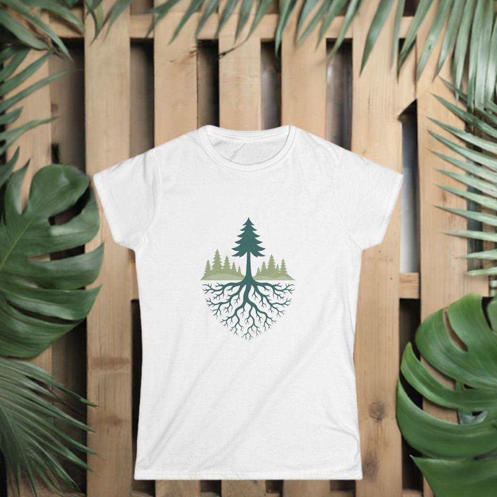 Nature-Inspired Women's Softstyle Tee with Fractal Forest Design, Eco-Friendly Fashion, Perfect for Nature Lovers, Casual Wear, Gift for Her
